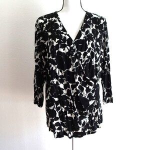 Talbots Tunic Top Women's Petite Plus Size 2X Black Floral Print Jersey V-Neck